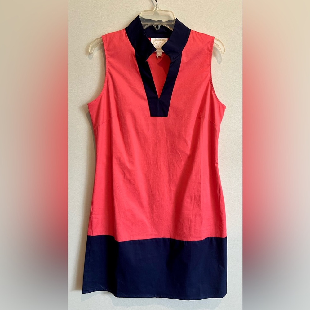 Sail to Sable Women’s Tunic Shift Dress Sz M Salmon Navy Color-block Preppy